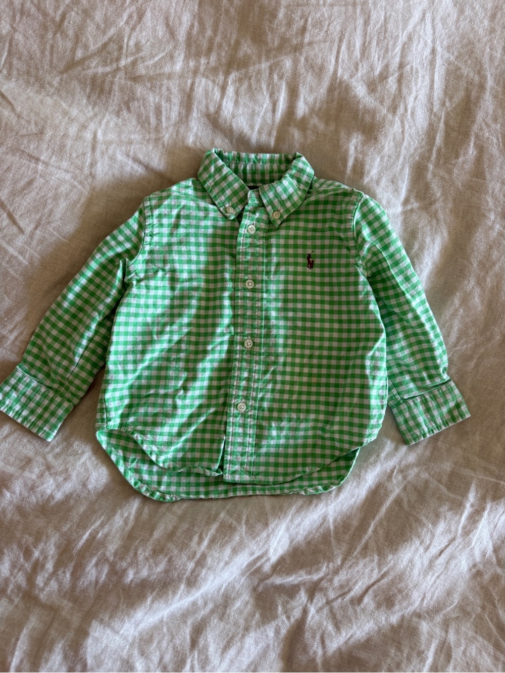 Ralph Lauren Green & White Gingham Button-Down Shirt for Kids